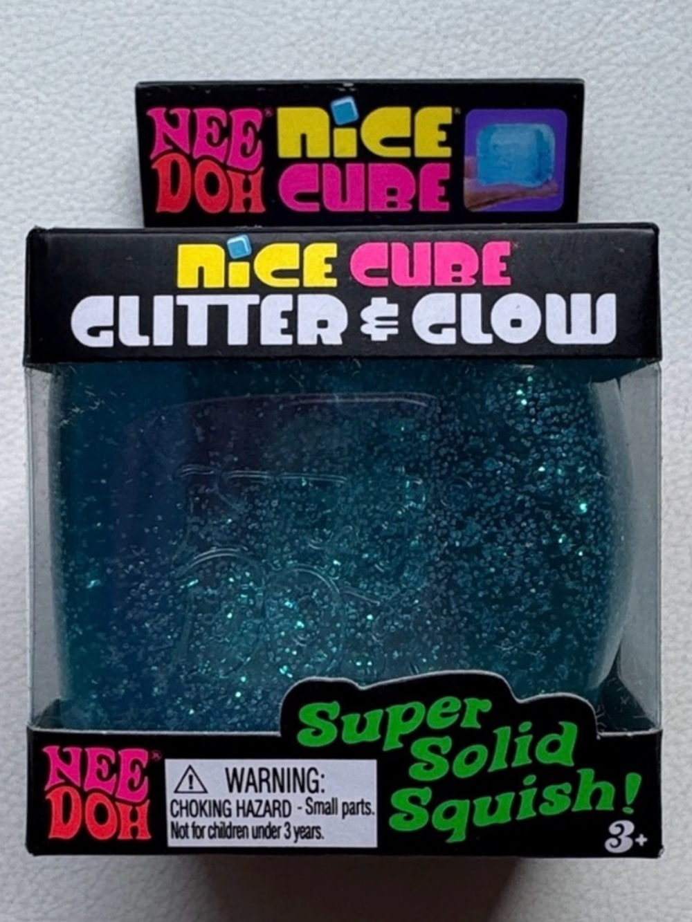 NeeDoh Nice Cube Glitter & Glow Blue Squishy Squeeze TikTok Toy SHIPS TODAY!